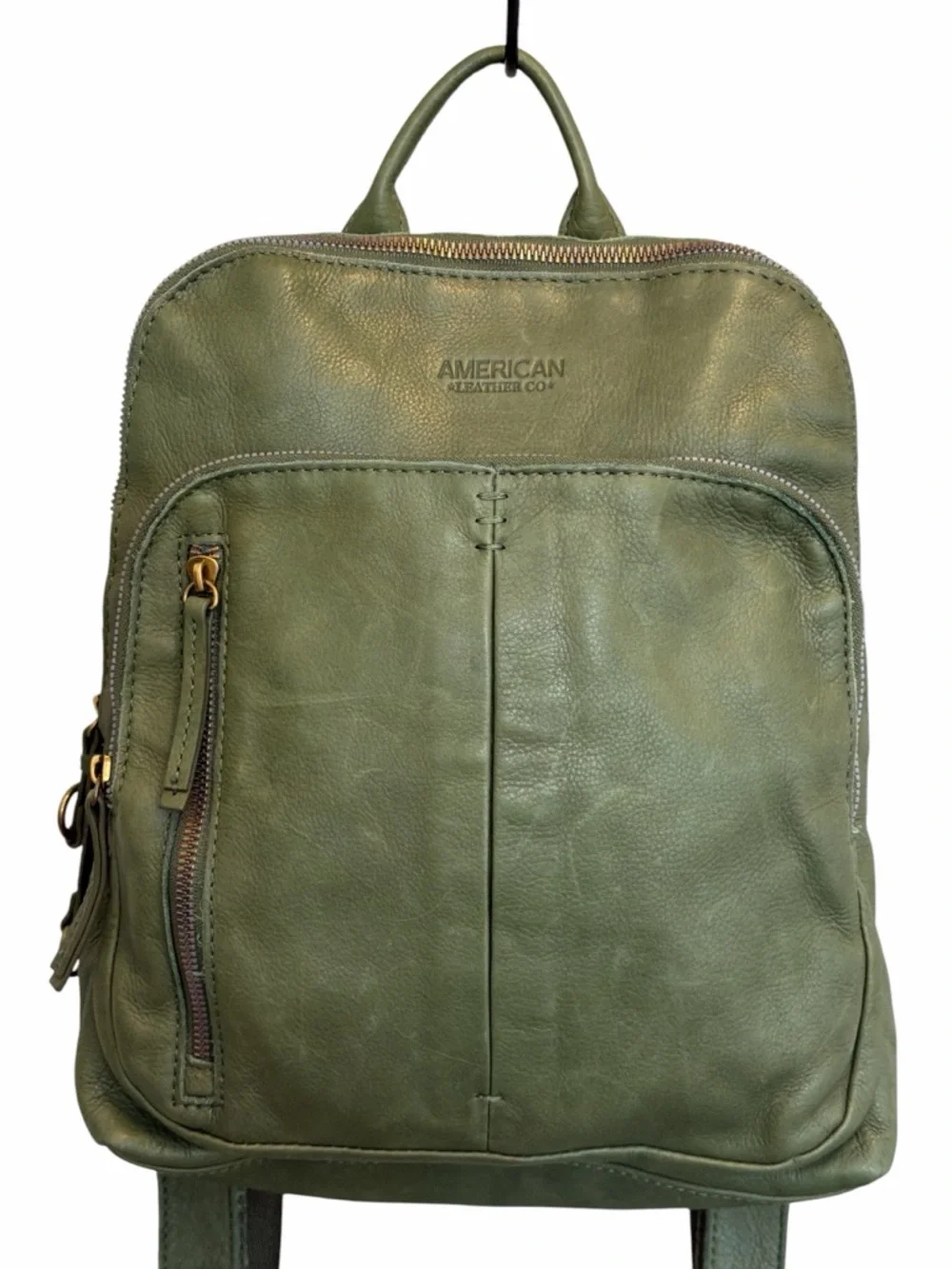 American Leather Co Olive Green Convertible Leather Backpack Soft Distressed